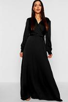 Boohoo Satin Belted Wrap Maxi Dress