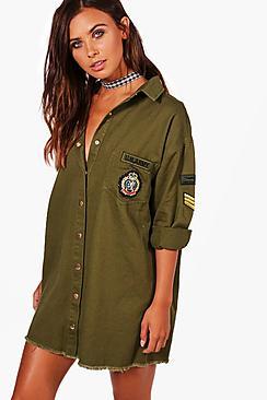 Boohoo Petite Cara Military Shirt Dress