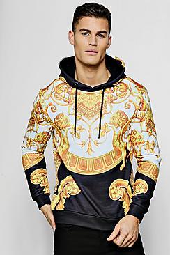 Boohoo All Over Baroque Print Hoodie