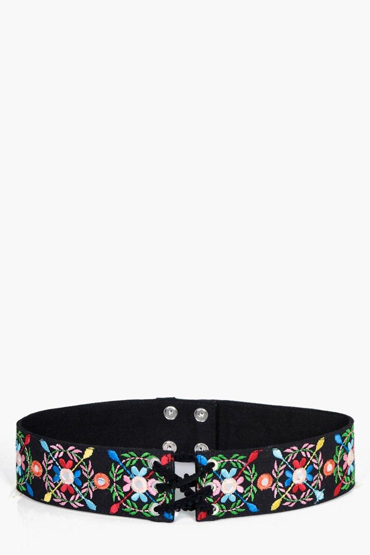 Boohoo Elsa Lace Up Embroidered Corset Belt Multi