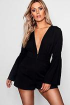 Boohoo Plus Plunge Button Flare Sleeve Playsuit