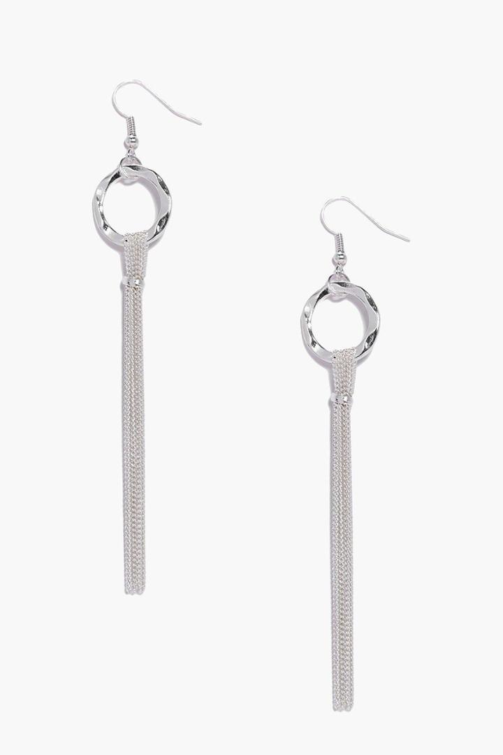 Boohoo Summer Hoop Metal Tassel Earrings Silver