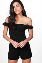 Boohoo Julia Off Shoulder Bardot Ruffle Playsuit Black