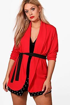 Boohoo Plus Maddie Contrast Belt Blazer