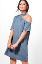 Boohoo Ellie Choker Cold Shoulder Sweat Dress Grey