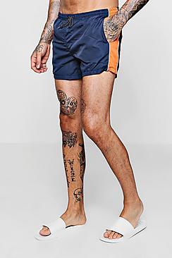 Boohoo Orange Panel Short Length Swim Short