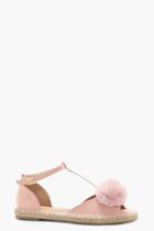 Boohoo Layla Pom Trim Peeptoe Espadrille Pink