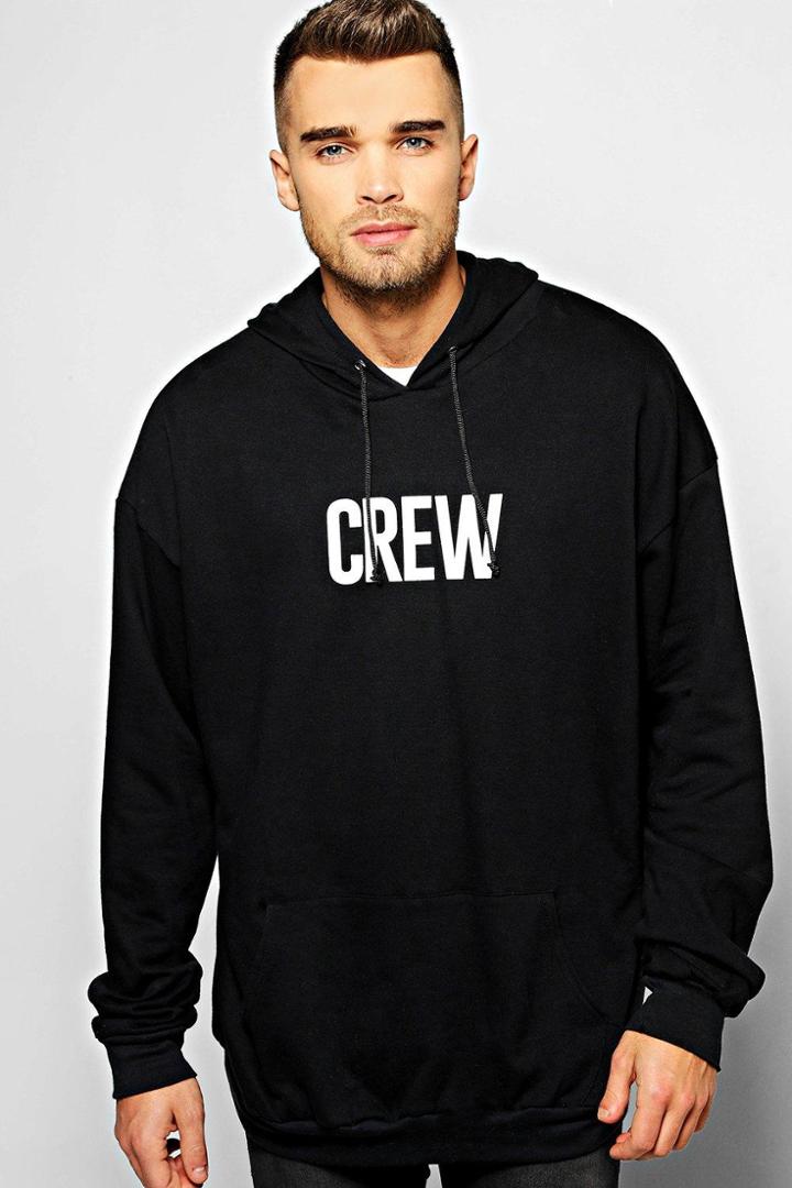 Boohoo Oversized Crew Print Hoodie Black