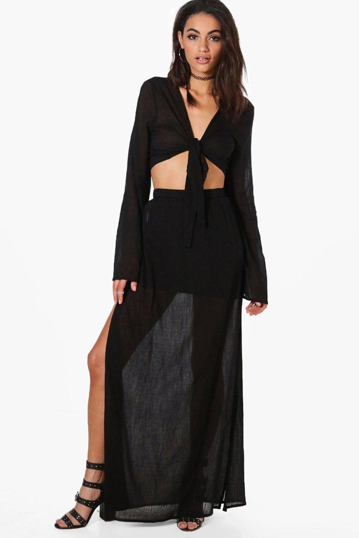 Boohoo Fiona Cheesecloth Crop & Maxi Skirt Co-ord Black