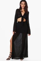 Boohoo Fiona Cheesecloth Crop & Maxi Skirt Co-ord Black