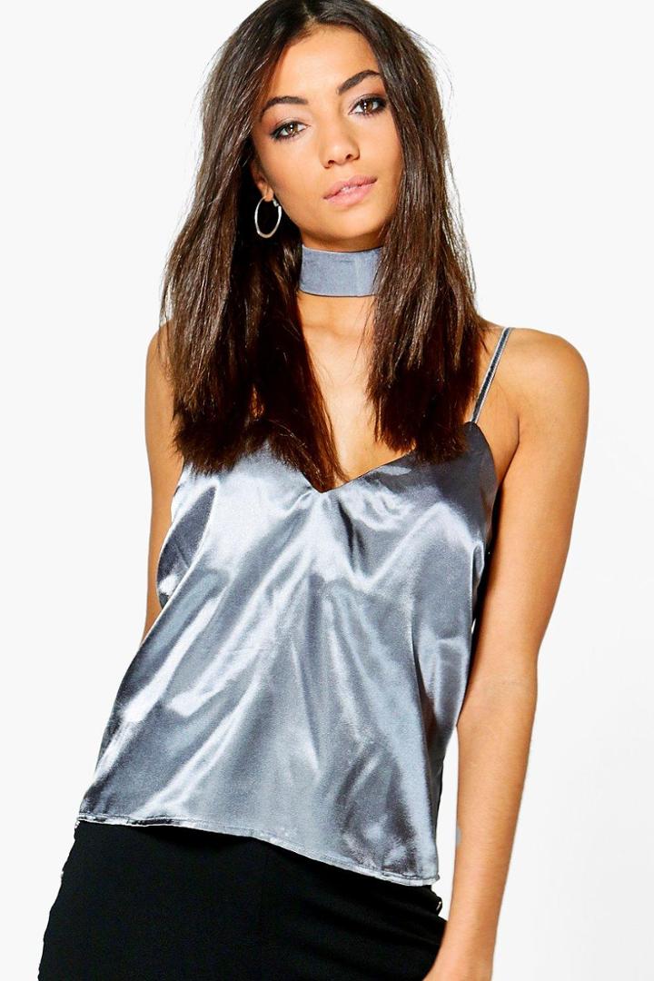 Boohoo Tall Ebony Choker Satin Cami Grey