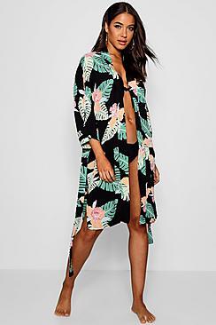 Boohoo Katie Tropical Belted Beach Kimono