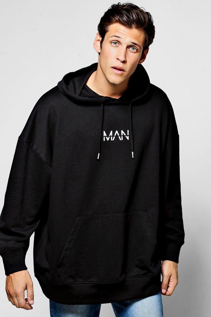 Boohoo Oversized Original Man Print Hoodie Black
