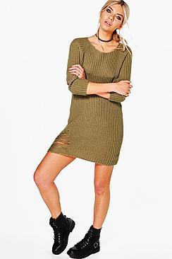 Boohoo Heidi Distressed Knit Jumper Dress