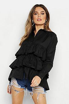 Boohoo Tiered Ruffle Shirt