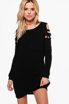 Boohoo Jasmine Distressed Shoulder Jumper Dress