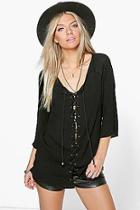 Boohoo Emma Lace Up Crinkle Blouse