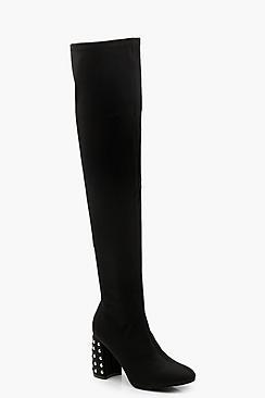 Boohoo Studded Heel Over The Knee Boots