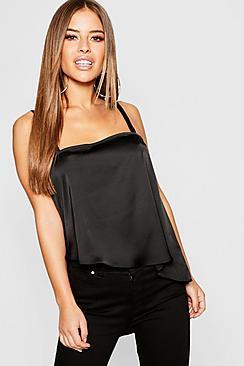 Boohoo Petite Satin Asymmetric Hem Cami