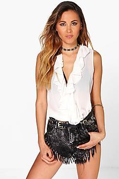 Boohoo Evelyn Sheer Ruffle Wrapover Cami