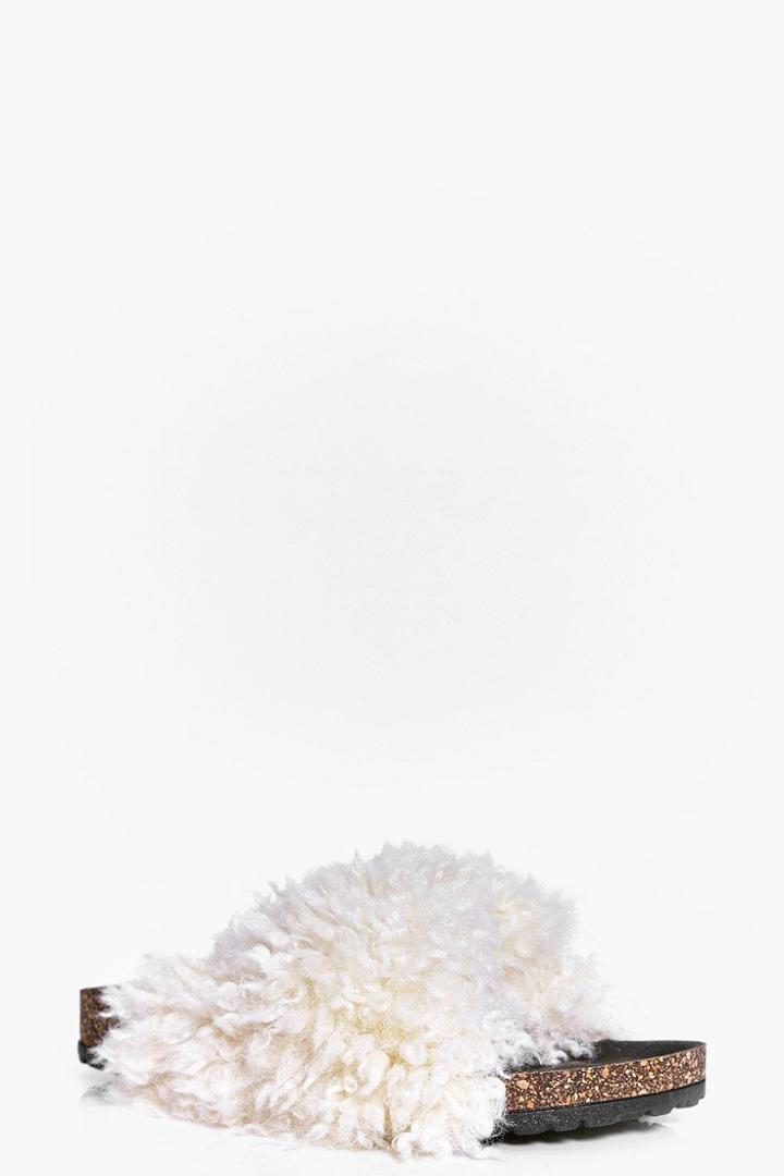 Boohoo Rachel Shearling Slider Cream