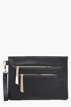 Boohoo Lucy Double Zip Wristlet Clutch Bag