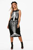 Boohoo Plus Imogen Mermaid Skeleton Halloween Midi Dress