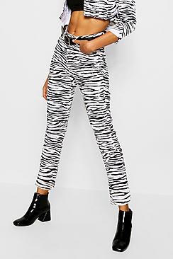 Boohoo Zebra Print Straight Leg Jeans