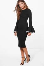 Boohoo Tall Afia Contrast Flared Sleeve Bodycon Dress Black
