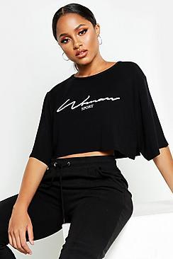 Boohoo Fit Woman Sport Slogan Crop T-shirt