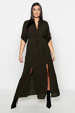 Boohoo Plus Polka Dot Midaxi Shirt Dress
