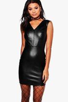 Boohoo Olga Faux Leather V Neck Bodycon Dress