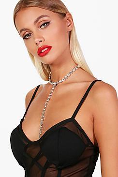 Boohoo Amy Diamante Choker Plunge Necklace