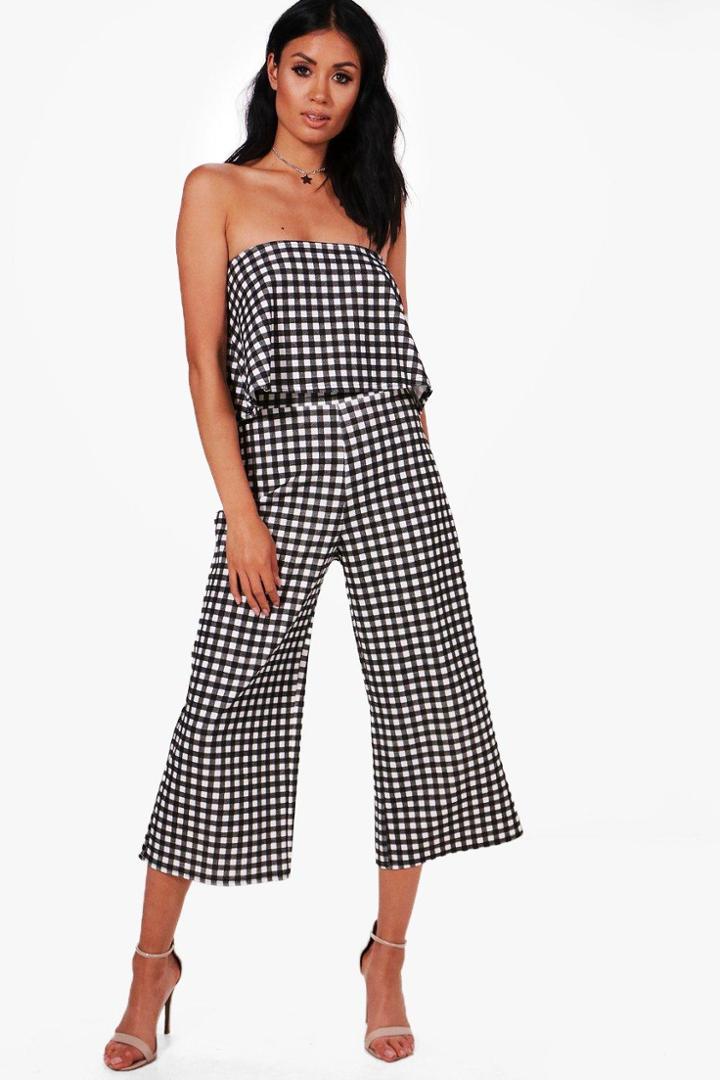 Boohoo Cari Gingham Bandeau & Culotte Co-ord Black