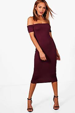 Boohoo Paige Off The Shoulder Bodycon Midi Dress