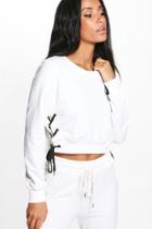 Boohoo Eloise Boutique Lace Up Side Detail Crop Sweat White