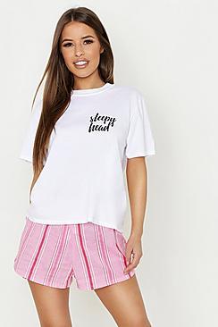 Boohoo Petite 'sleepy Heady' Stripe Pj Short Set