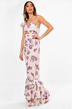 Boohoo Izzy Floral Print Ruffle Detail Maxi Dress