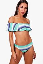 Boohoo Bali Stripe Ruffle Bardot Bikini