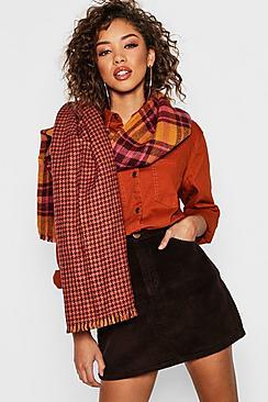 Boohoo Oversized Reversible Mustard Check Scarf