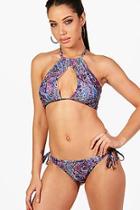 Boohoo Manila Midnight Paisley Halter Neck Plunge Bikini