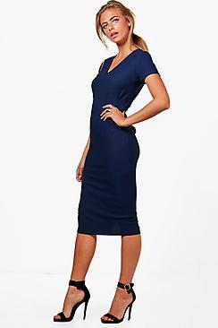 Boohoo Sarah V-neck Tie Waist Fitted Dress