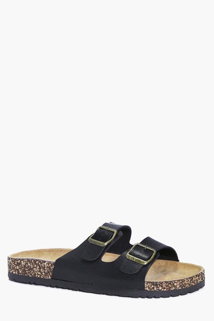 Boohoo Double Strap Faux Leather Sandal Black