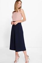 Boohoo Arianna Pleat Front Wide Leg Tailored Culottes Navy