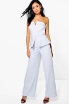 Boohoo Heidi Bandeau Peplum Top & Wide Leg Trouser Co-ord Silver