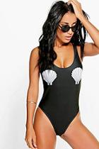 Boohoo Cuba Shell Placement Scoop Back Swimsuit