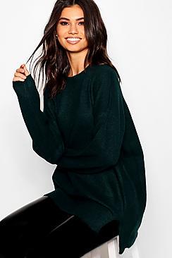 Boohoo Loose Fit Jumper With Split Front Hem