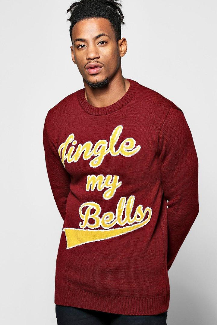 Boohoo Jingle My Bells Christmas Jumper Wine