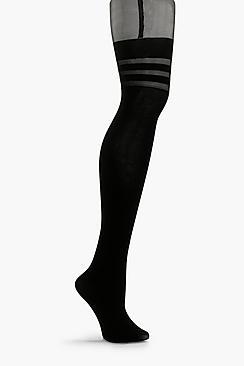 Boohoo Fiona Stripe Top Mock Suspender Tights