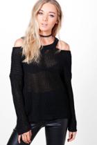 Boohoo Grace Slit Shoulder Slouchy Jumper Black